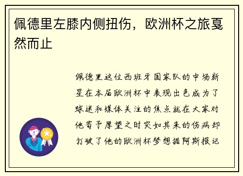 佩德里左膝内侧扭伤,欧洲杯之旅戛然而止