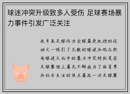 球迷冲突升级致多人受伤 足球赛场暴力事件引发广泛关注